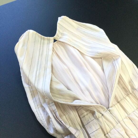 Grade & Gather Womens Medium Midi Dress Cream Tan Lined Slit Back Elastic Waist - Picture 7 of 12